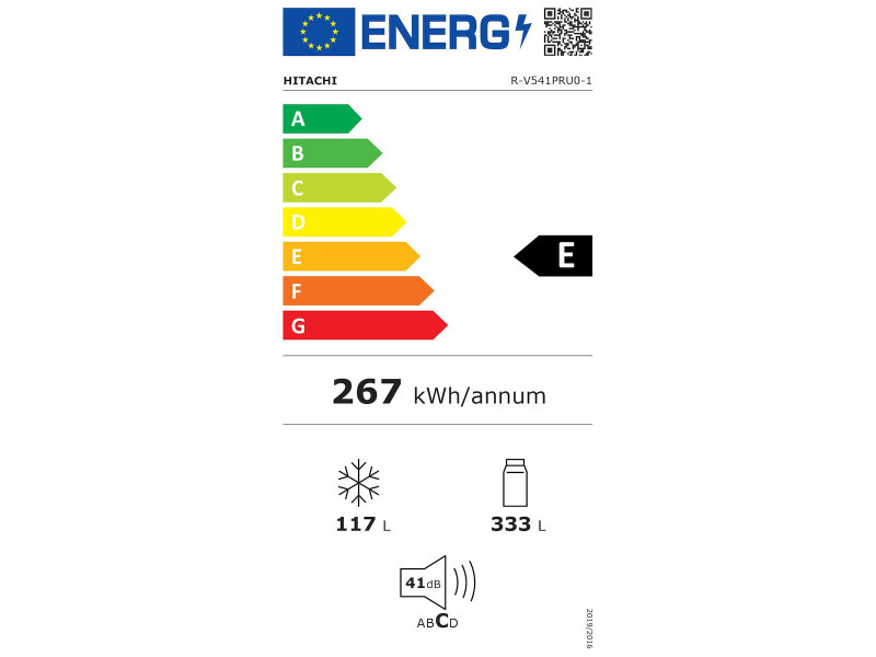 Hitachi Ψυγείο Δίπορτο 450lt Total NoFrost Υ183.5xΠ71.5xΒ74εκ. Μαύρο R-V541PRU0-1 BBK
