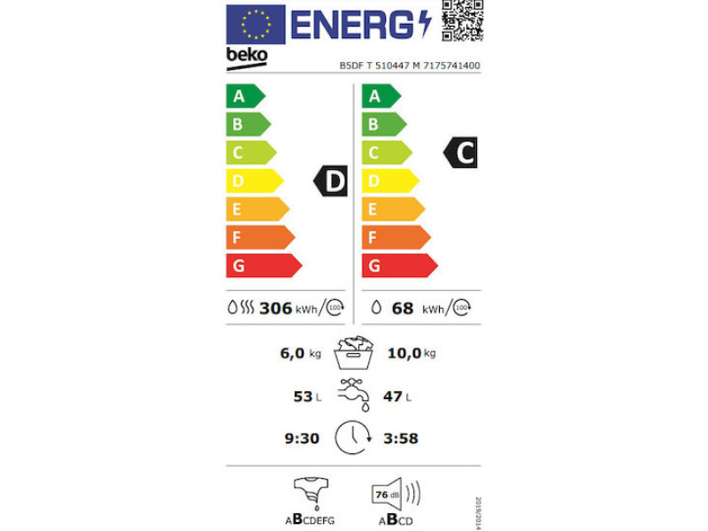 Beko B5DF T 510447 M Πλυντήριο-Στεγνωτήριο 10kg / 6kg 1400στρ