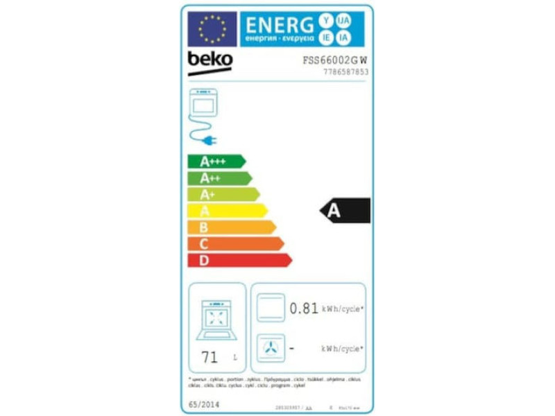 Beko FSS66002GA Κουζίνα 67lt με Εμαγιέ Εστίες Π60εκ.