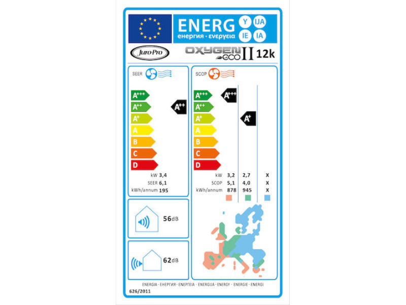 Juro-Pro Eco II Oxygen Κλιματιστικό Inverter 12000 BTU A++/A+ με WiFi