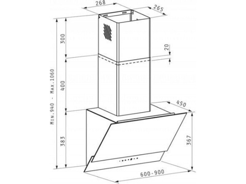 Pyramis Livelo Απορροφητήρας Καμινάδα 60cm Μαύρος