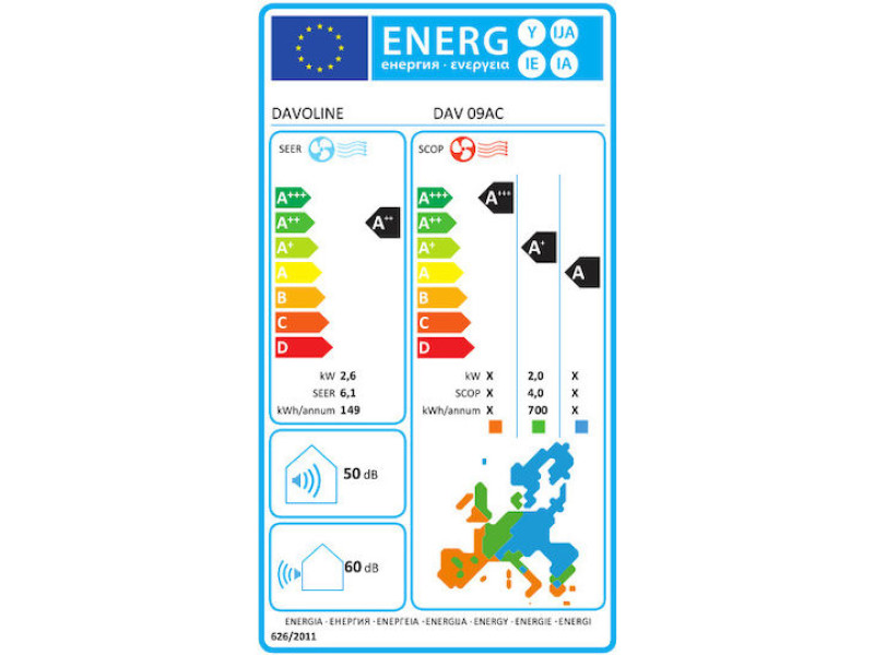 Davoline DAV Κλιματιστικό Inverter 9000 BTU A++/A+ με WiFi