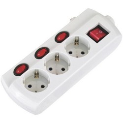 Power Strip GS-3K3 with 3 Schuko with independent switches and a Master On/Off Button and 1.5 m. Cable (230V-16A 3680W)