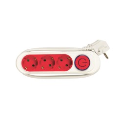 Power Strip GS-31B03K/R with 3 Red Schuko with a On/Off Button and 1 m. Cable (250V-16A 3500W)