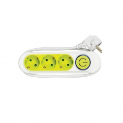 Power Strip GS-31B03K/GR with 3 Green Schuko with a On/Off Button and 1 m. Cable (250V-16A 3500W)